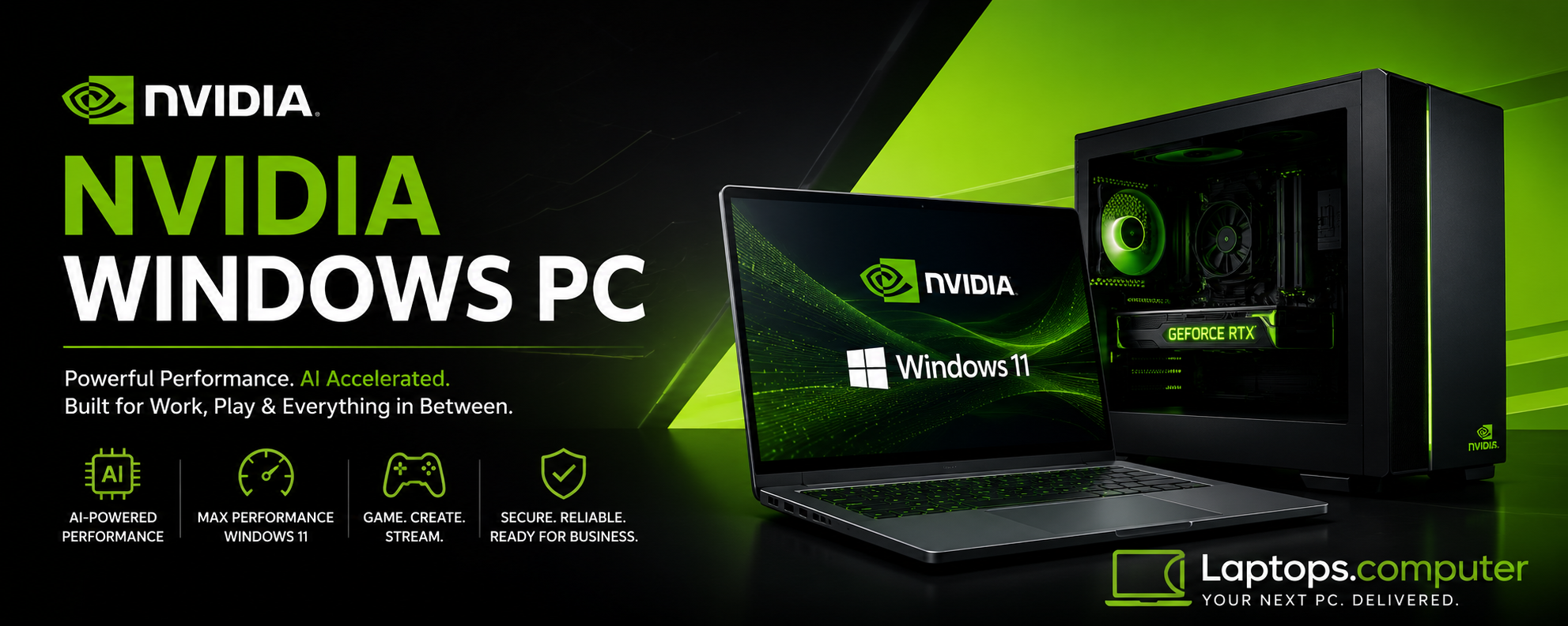 NVIDIA Windows PC banner โ AI-accelerated, built for work, play and everything in between
